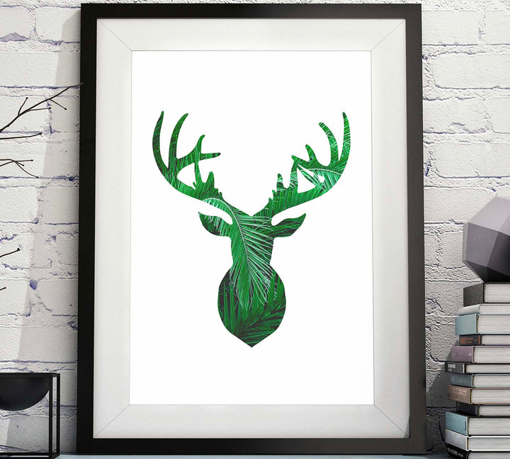 Deer Head Silhouette Palm Leaves Printable image