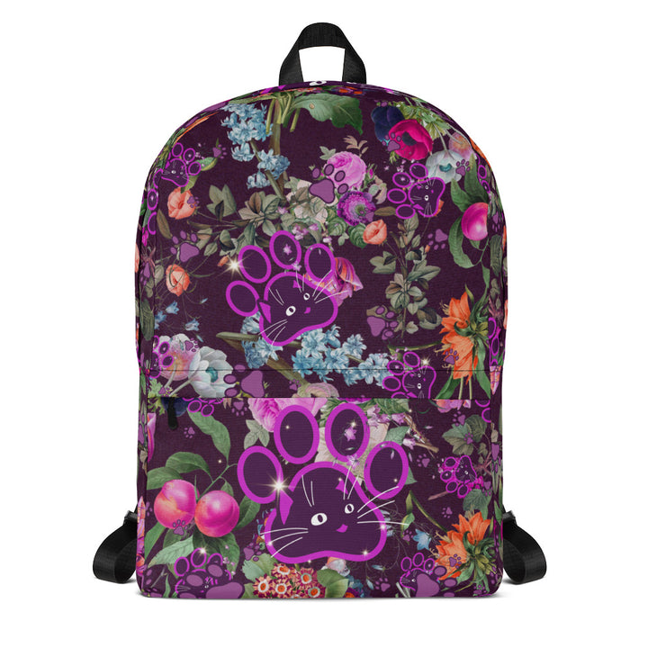 Violet Lilac Botanical Floral Wildflowers Purple Cat Paw Art, Aesthetic Medium Size Backpack Pattern, 15” Laptop Pocket, Kids Men or Woman