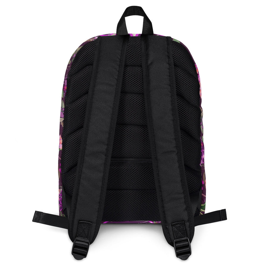 Violet Lilac Botanical Floral Wildflowers Purple Cat Paw Art, Aesthetic Medium Size Backpack Pattern, 15” Laptop Pocket, Kids Men or Woman