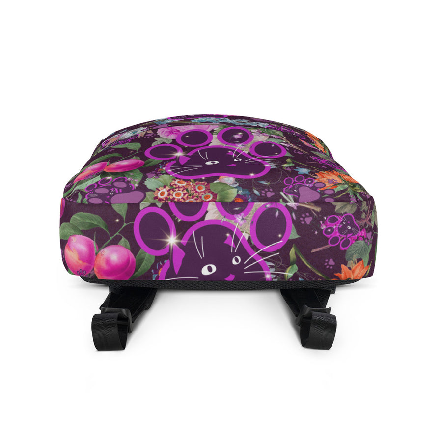 Violet Lilac Botanical Floral Wildflowers Purple Cat Paw Art, Aesthetic Medium Size Backpack Pattern, 15” Laptop Pocket, Kids Men or Woman