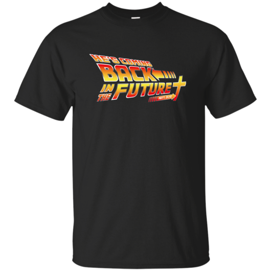 Christian themed back in the future tshirt in black