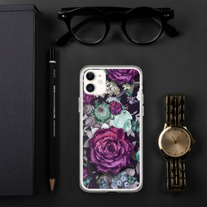 Aesthetic Dark Purple Roses Flower Pattern Butterfly Floral Quality iPhone Case Valentines Gift
