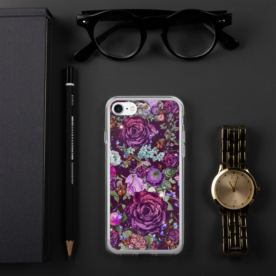 Pretty Dark Purple Roses Pattern Gift for Teen Girls & Women, Quality iPhone Case Birthday Gift