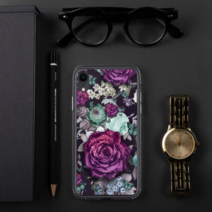 Aesthetic Dark Purple Roses Flower Pattern Butterfly Floral Quality iPhone Case Valentines Gift