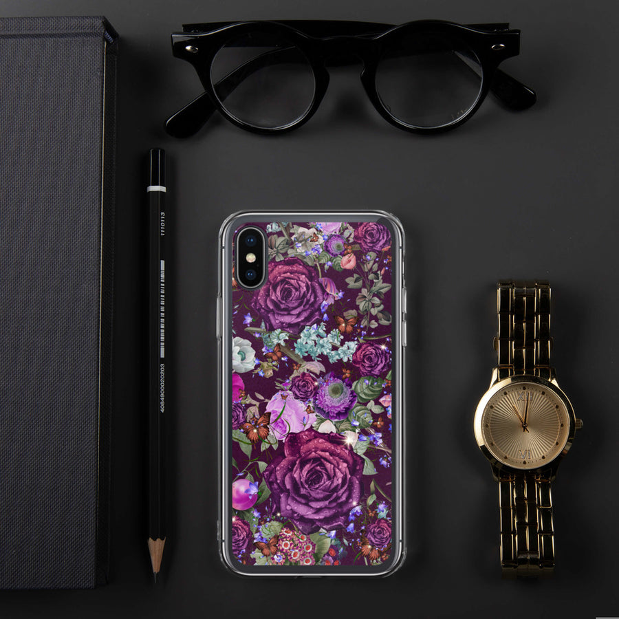 Pretty Dark Purple Roses Pattern Gift for Teen Girls & Women, Quality iPhone Case Birthday Gift