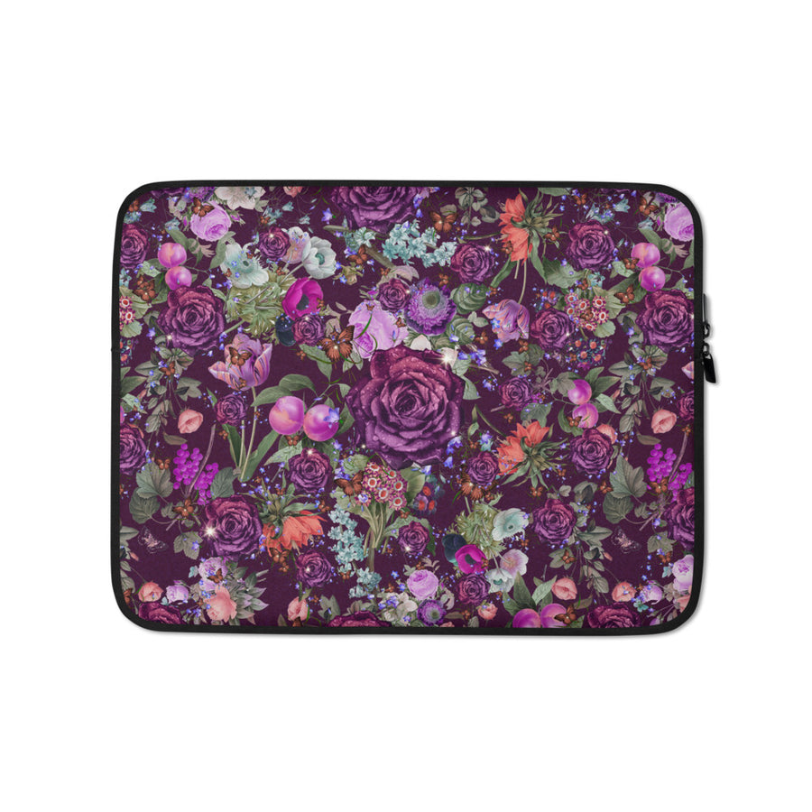 Pretty Dark Purple Roses Pattern Gift for Teen Girls & Women, Lightweight Laptop Cover Sleeve Case Bag Accessory, Internal Padded Zipper