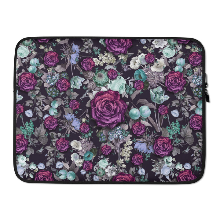 Aesthetic Dark Purple Roses Flower Pattern Butterfly Floral Lightweight Laptop Cover Sleeve Case Bag Accessory, Internal Padded Zipper, Gift