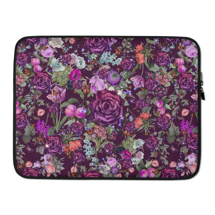 Pretty Dark Purple Roses Pattern Gift for Teen Girls & Women, Lightweight Laptop Cover Sleeve Case Bag Accessory, Internal Padded Zipper