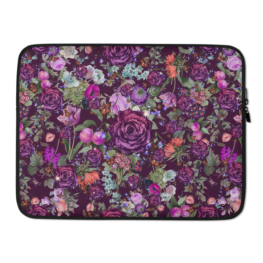Pretty Dark Purple Roses Pattern Gift for Teen Girls & Women, Lightweight Laptop Cover Sleeve Case Bag Accessory, Internal Padded Zipper