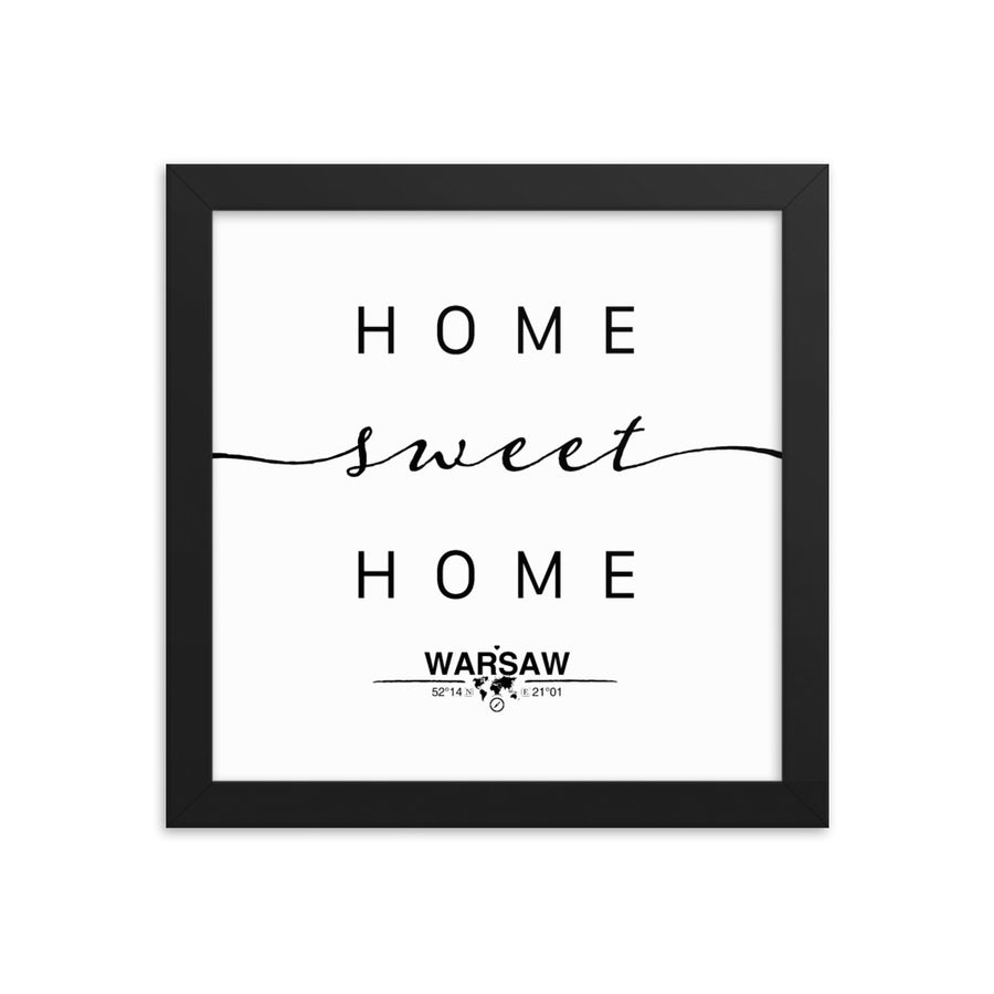 Warsaw,masovian Voivodship, Poland Home Sweet Home With Map Coordinates Framed Artwork