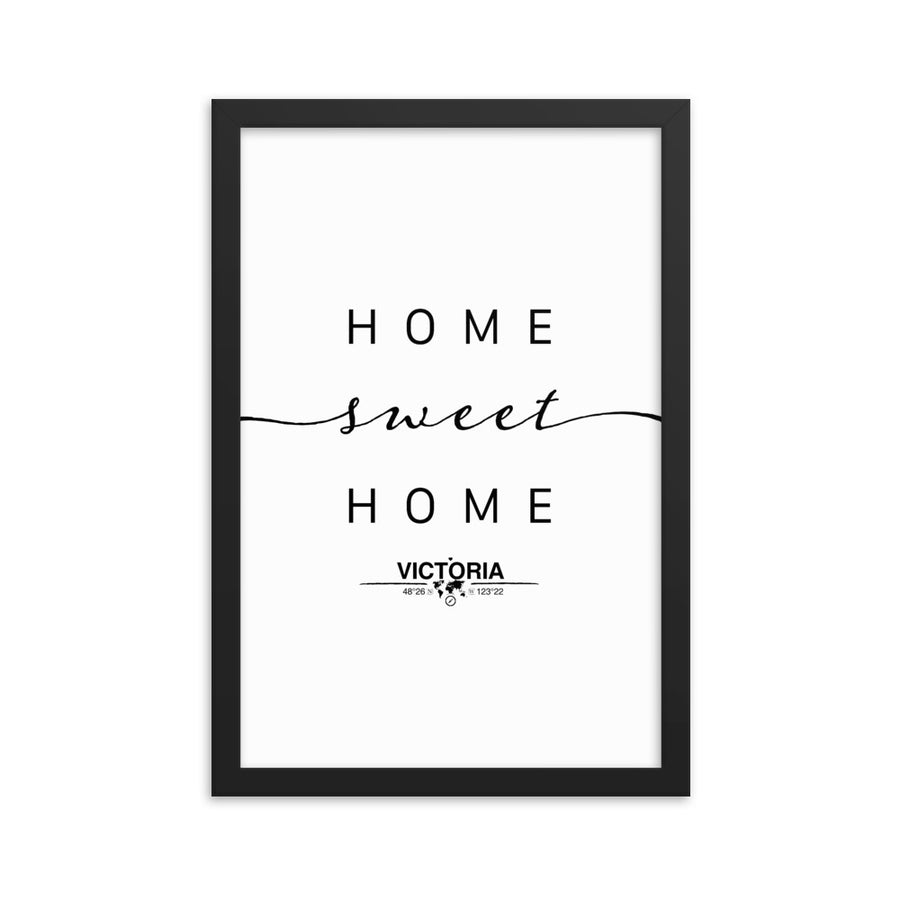 Victoria, British Columbia, Canada Home Sweet Home With Map Coordinates Framed Artwork