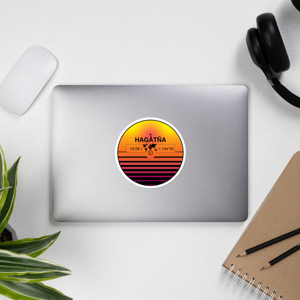 Hagåtña, Guam 80s Retrowave Synthwave Sunset Vinyl Sticker 4.5"