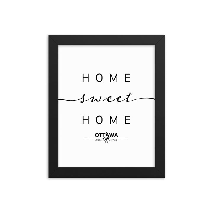 Ottawa, Ontario, Canada Home Sweet Home With Map Coordinates Framed Artwork