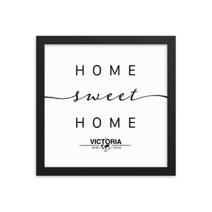 Victoria, British Columbia, Canada Home Sweet Home With Map Coordinates Framed Artwork