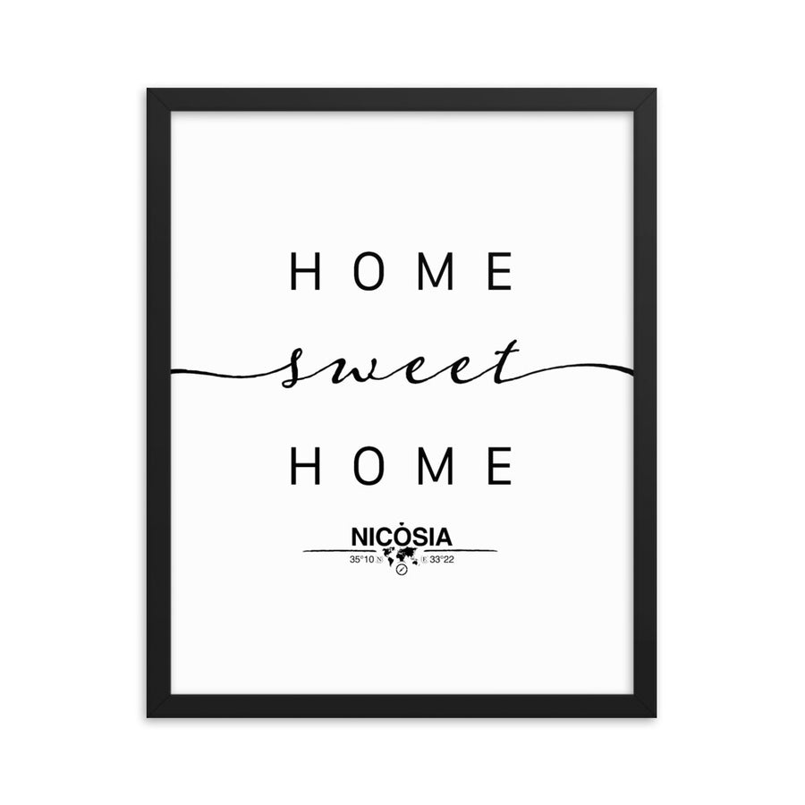 Nicosia, Cyprus Home Sweet Home With Map Coordinates Framed Artwork