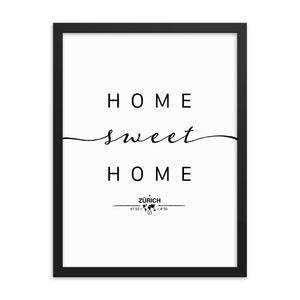 Zürich, Switzerland Home Sweet Home With Map Coordinates Framed Artwork