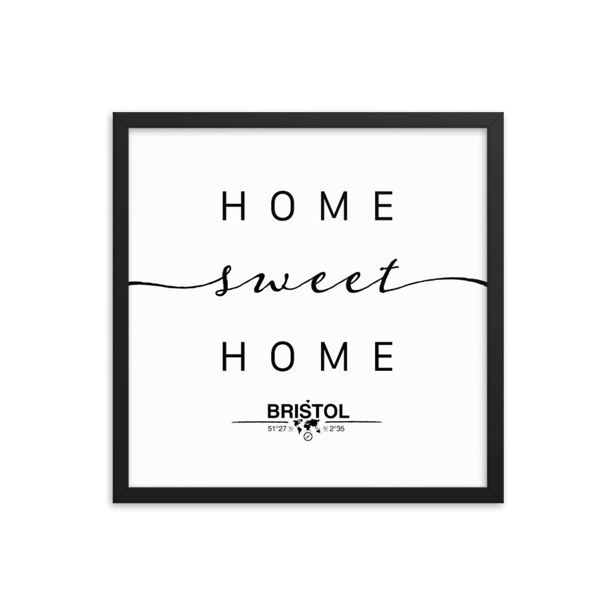 Bristol, England, UK Home Sweet Home With Map Coordinates Framed Artwork