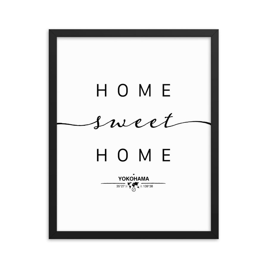 Yokohama,kanagawa, Japan Home Sweet Home With Map Coordinates Framed Artwork