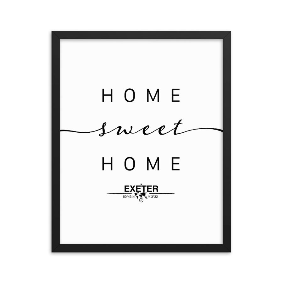 Exeter, England, UK Home Sweet Home With Map Coordinates Framed Artwork