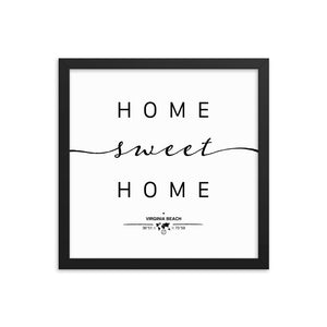 Virginia Beach, Virginia, USA Home Sweet Home With Map Coordinates Framed Artwork
