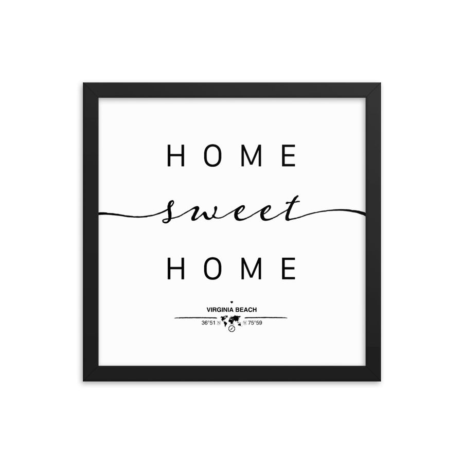 Virginia Beach, Virginia, USA Home Sweet Home With Map Coordinates Framed Artwork