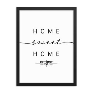 Detroit, Michigan, USA Home Sweet Home With Map Coordinates Framed Artwork
