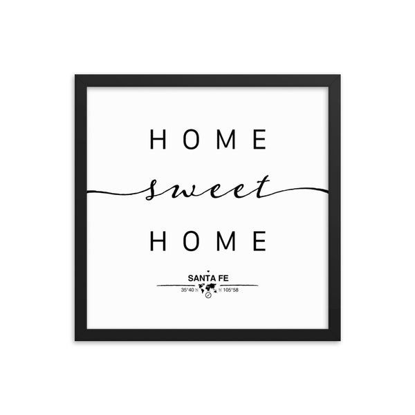 Santa Fe, New Mexico, USA Home Sweet Home With Map Coordinates Framed Artwork