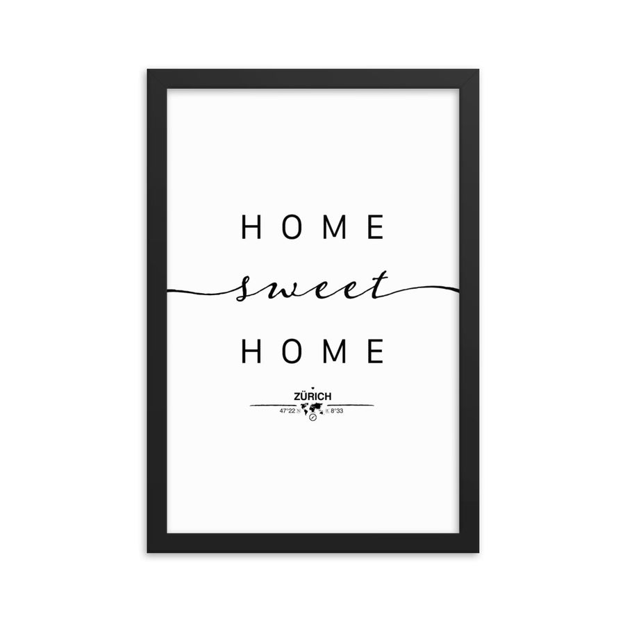 Zürich, Switzerland Home Sweet Home With Map Coordinates Framed Artwork