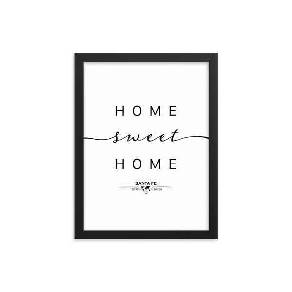 Santa Fe, New Mexico, USA Home Sweet Home With Map Coordinates Framed Artwork