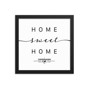 Copenhagen, Capital Region Of Denmark, Denmark Home Sweet Home With Map Coordinates Framed Artwork