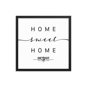 Detroit, Michigan, USA Home Sweet Home With Map Coordinates Framed Artwork