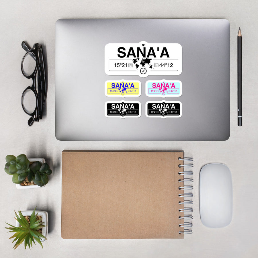 Sana'a Yemen Stickers, High-Quality Vinyl Laptop Stickers, Set of 5 Pack