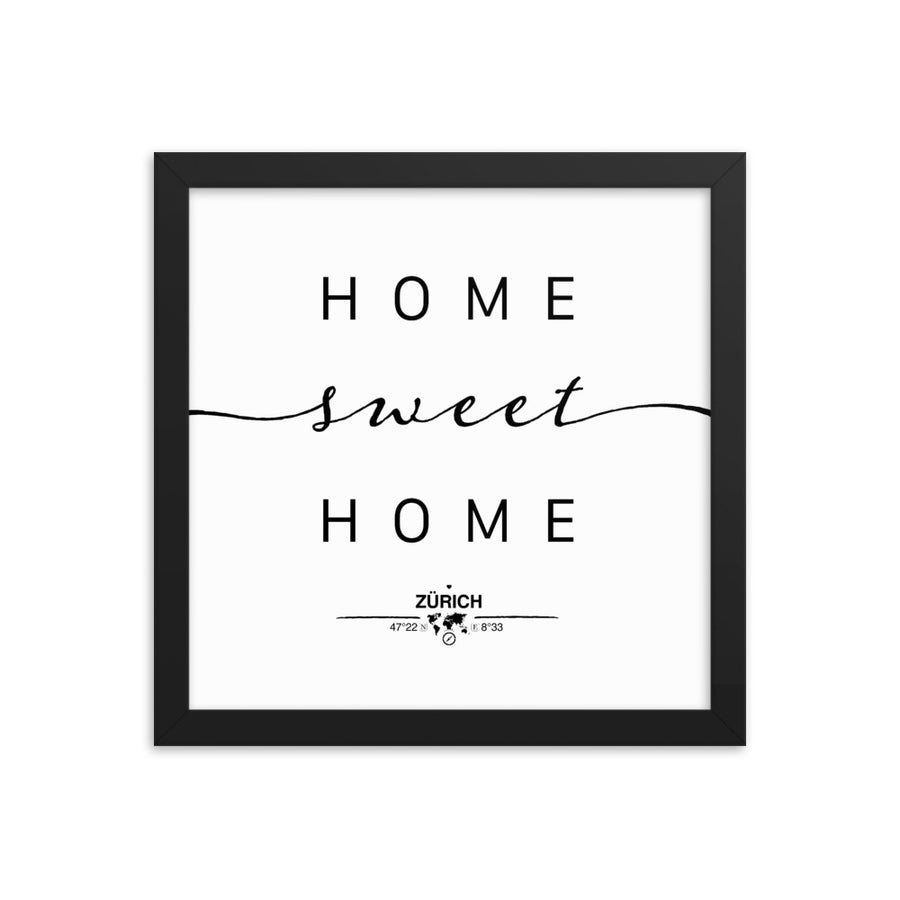 Zürich, Switzerland Home Sweet Home With Map Coordinates Framed Artwork