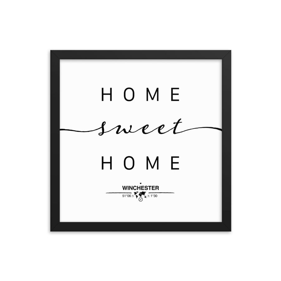 Winchester, England, UK Home Sweet Home With Map Coordinates Framed Artwork