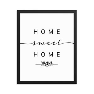 Vilnius, Vilnius, Lithuania Home Sweet Home With Map Coordinates Framed Artwork