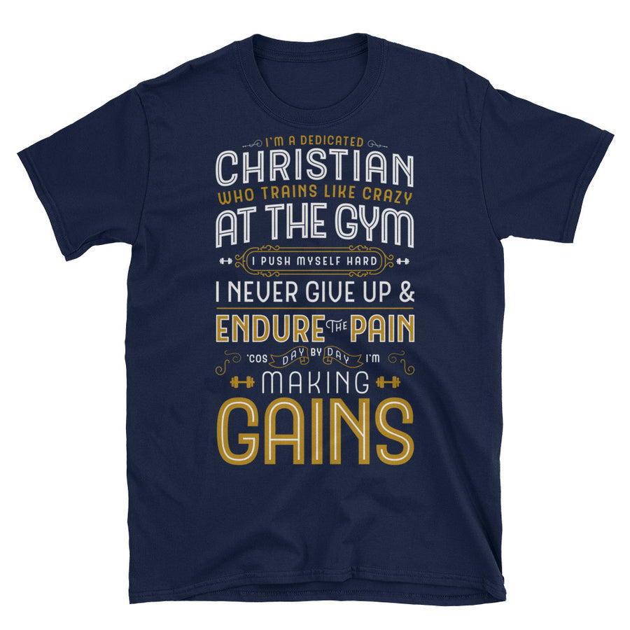 Christian Gym Gains tshirt in Navy Blue