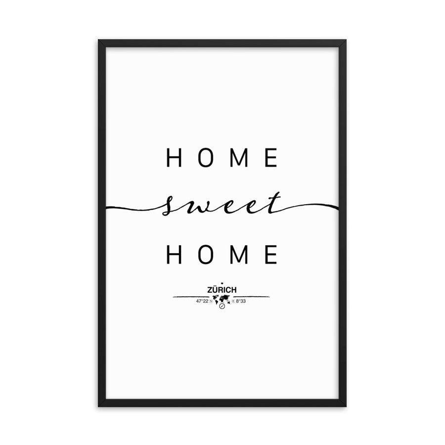Zürich, Switzerland Home Sweet Home With Map Coordinates Framed Artwork