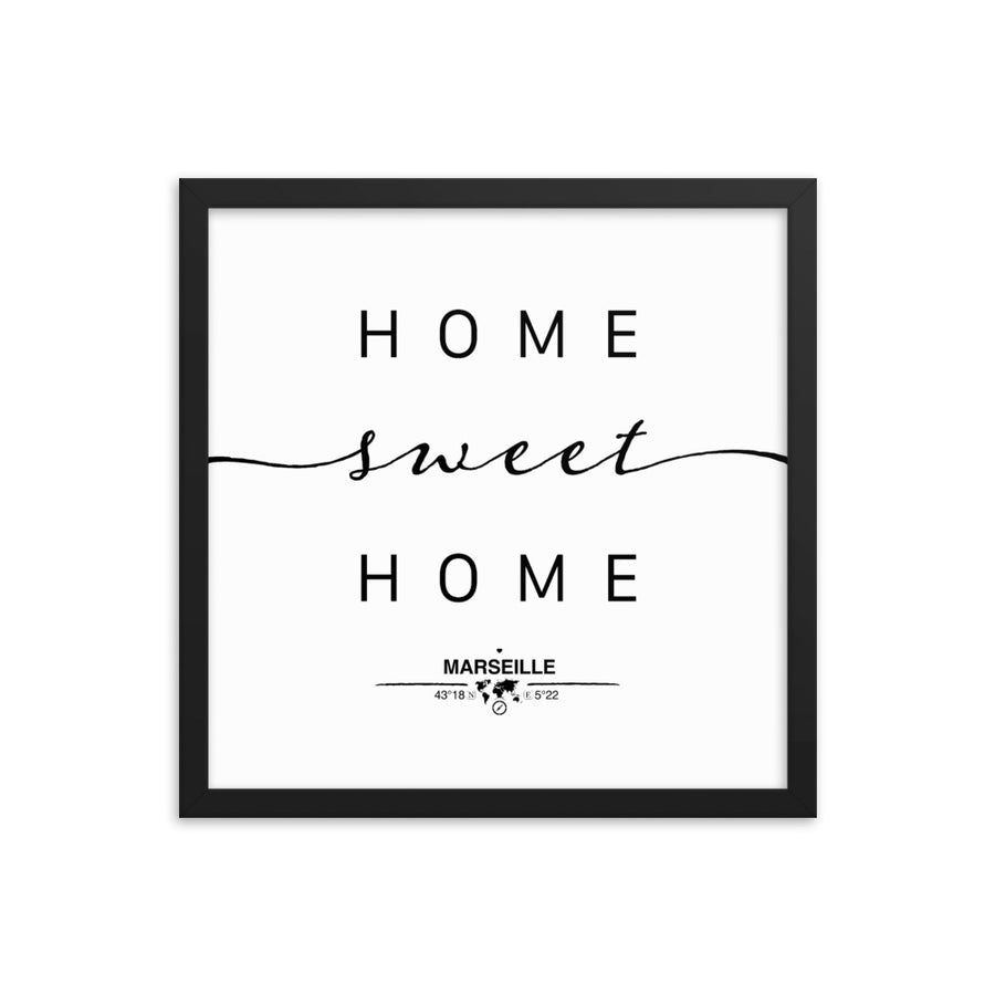 Marseille, Provence-alpes-côte D'azur, France Home Sweet Home With Map Coordinates Framed Artwork