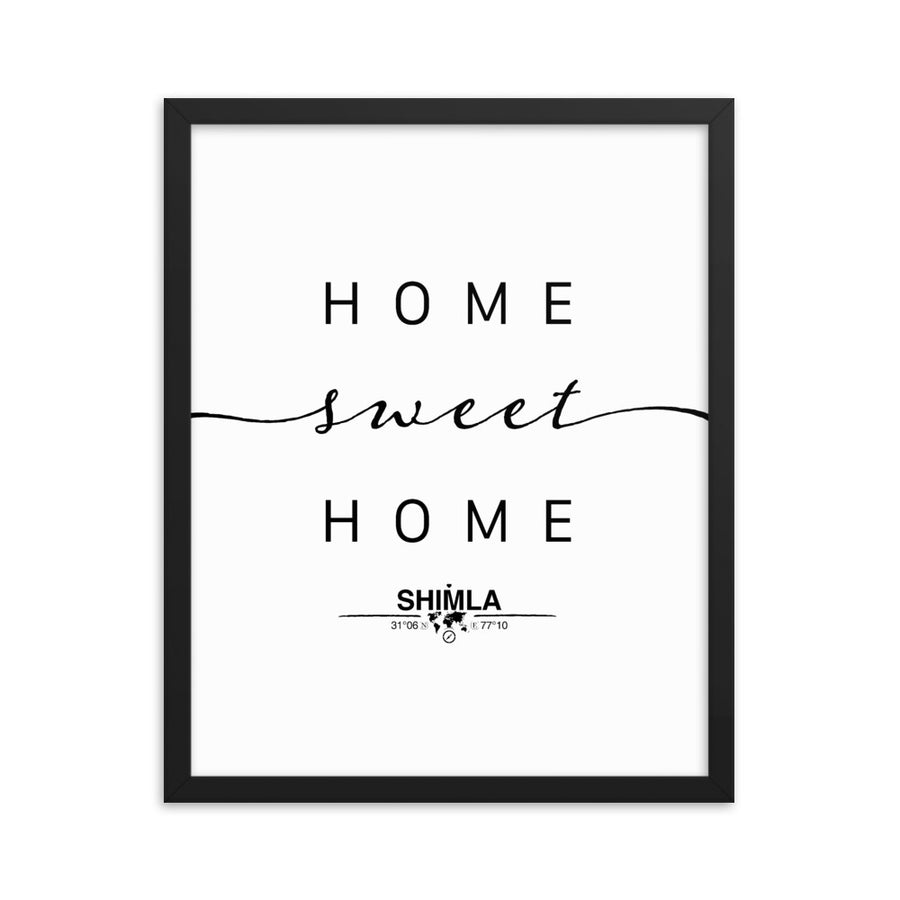 Shimla,himachal Pradesh, India Home Sweet Home With Map Coordinates Framed Artwork
