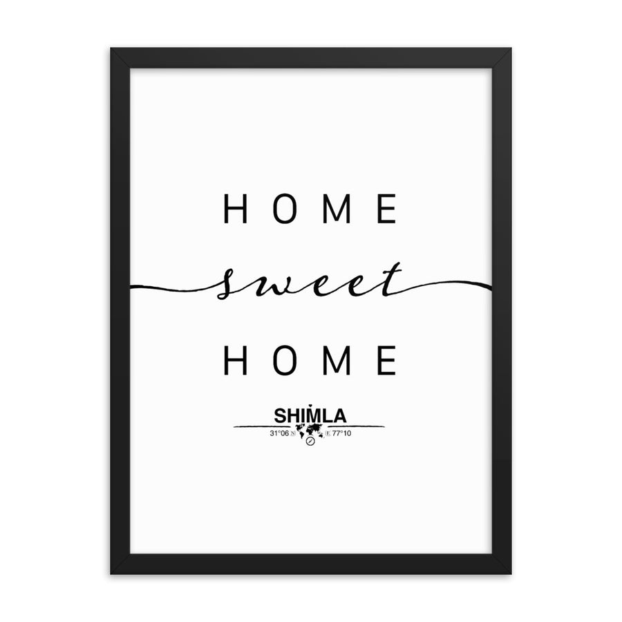 Shimla,himachal Pradesh, India Home Sweet Home With Map Coordinates Framed Artwork
