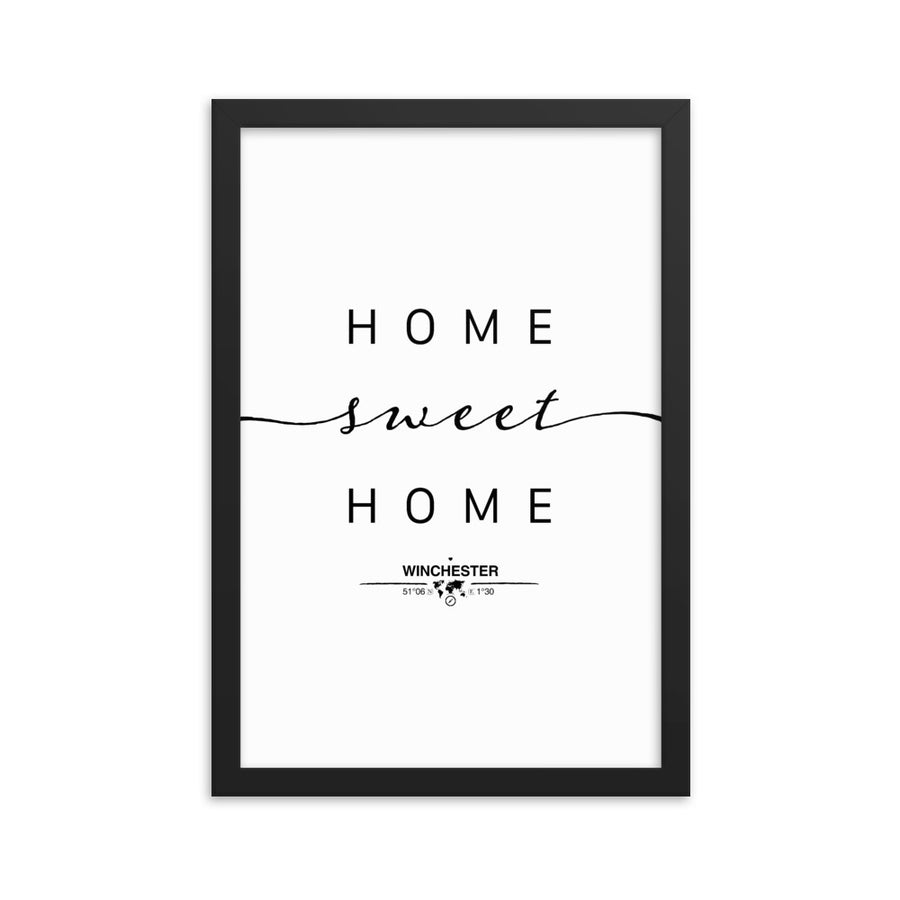 Winchester, England, UK Home Sweet Home With Map Coordinates Framed Artwork