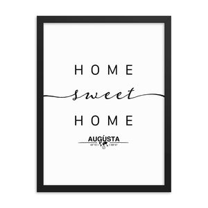 Augusta, Maine, USA Home Sweet Home With Map Coordinates Framed Artwork