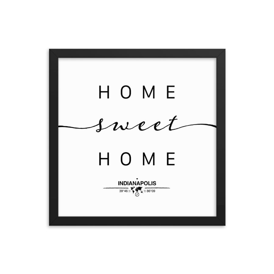 Indianapolis, Indiana, USA Home Sweet Home With Map Coordinates Framed Artwork