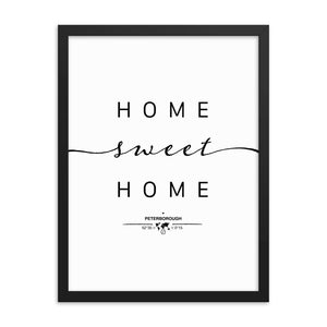 Peterborough, England, UK Home Sweet Home With Map Coordinates Framed Artwork