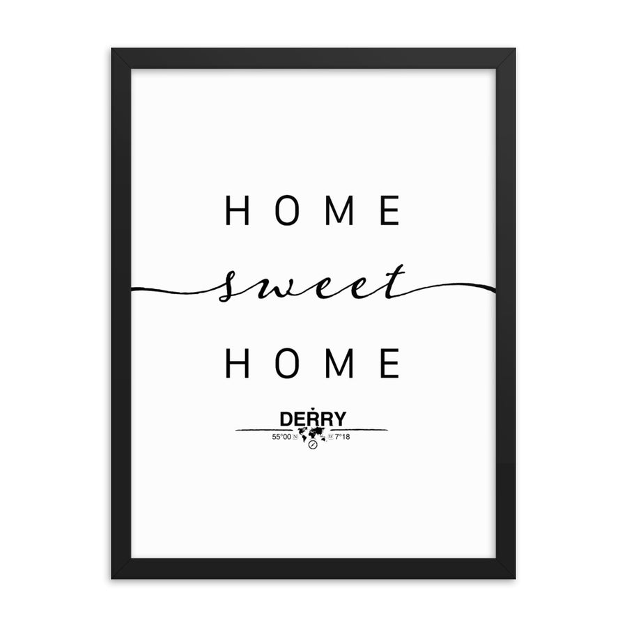 Derry, Northern Ireland, UK Home Sweet Home With Map Coordinates Framed Artwork