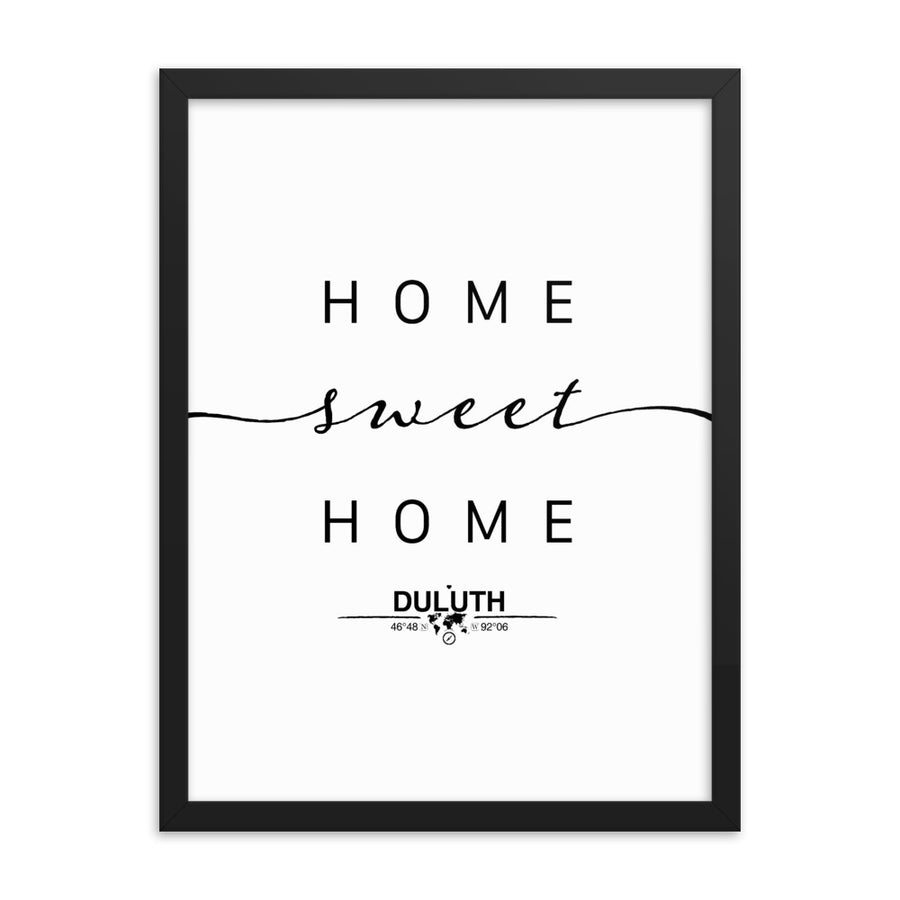 Duluth, Minnesota, USA Home Sweet Home With Map Coordinates Framed Artwork