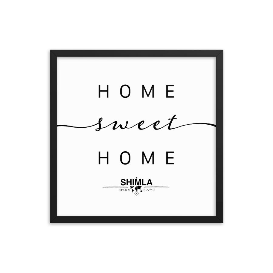 Shimla,himachal Pradesh, India Home Sweet Home With Map Coordinates Framed Artwork