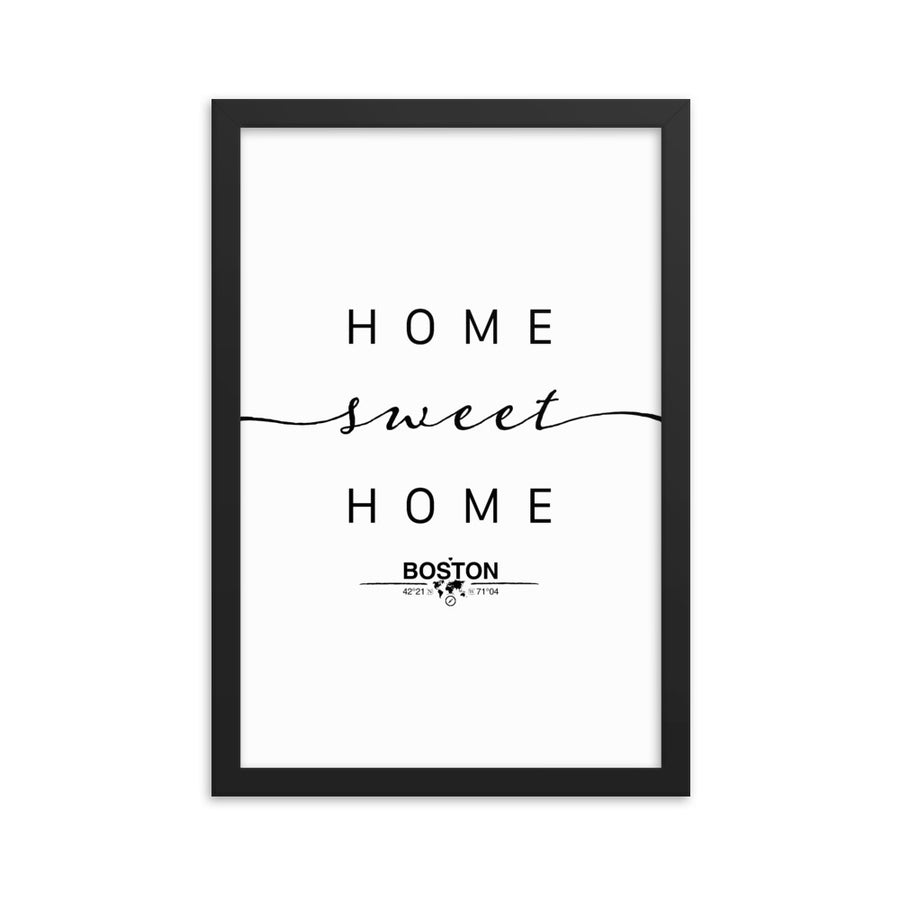 Boston, Massachusetts, USA Home Sweet Home With Map Coordinates Framed Artwork