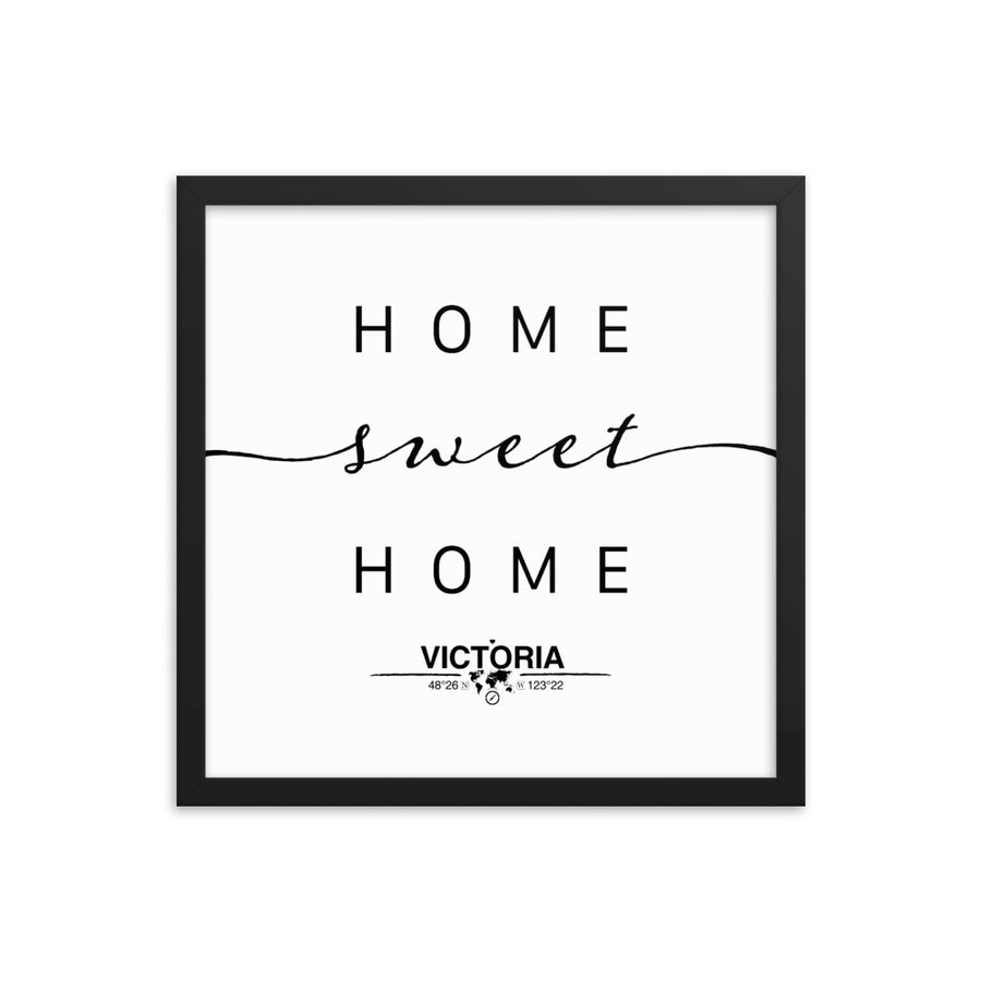 Victoria, British Columbia, Canada Home Sweet Home With Map Coordinates Framed Artwork