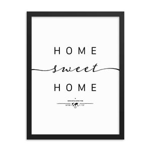 Newcastle Upon Tyne, England, UK Home Sweet Home With Map Coordinates Framed Artwork